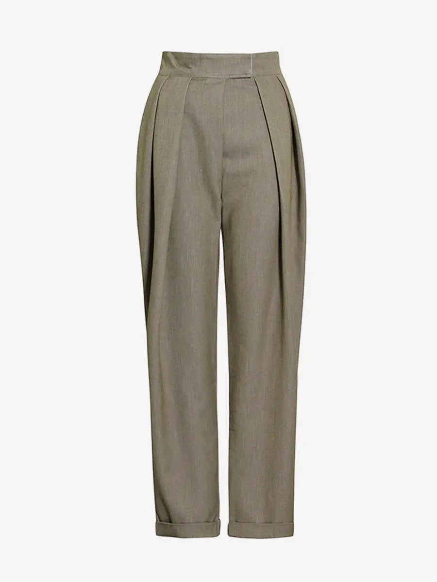 High Waist Pleated Velcro Rolled Trousers