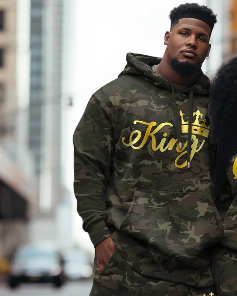 Couple's Large Size Casual Retro Queen/King Camouflage Hoodie Set