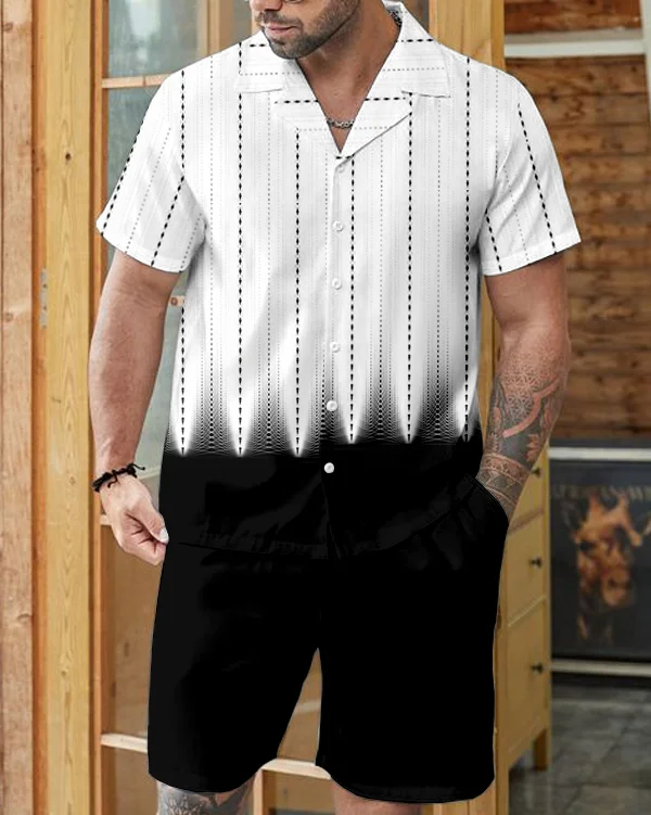 Suitmens Men's Gradient Stripe Art Shirt Set  0327