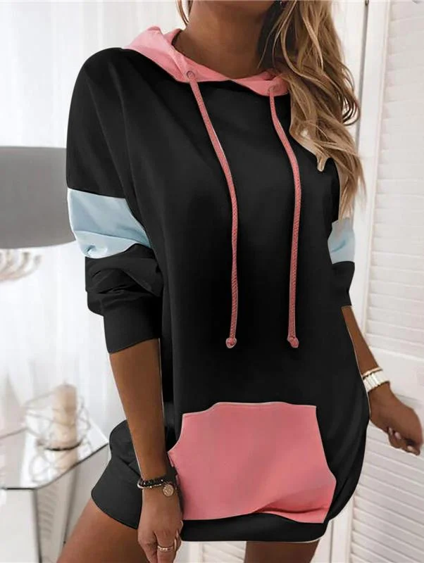 Color Block Hooded Pocket Sweatshirt