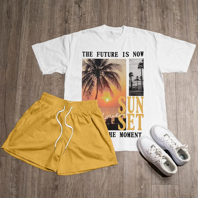 Sun Set Print T-Shirt Shorts Two-Piece Set