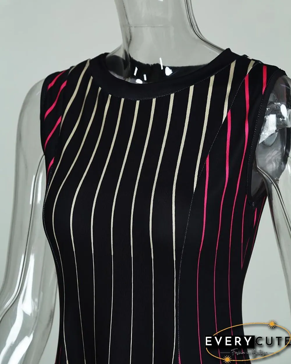 Sleeveless Multicolored Stripes Mini Dress P14833