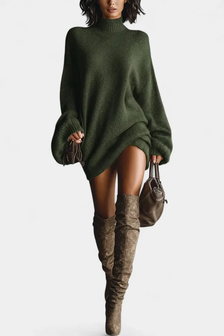 Oversized Turtleneck Knit Dress with Slit