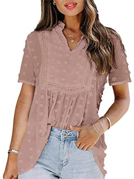 Women Half Sleeve V-neck Solid Color Dress