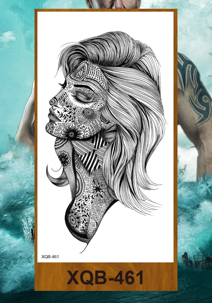 Temporary Tattoos Stickers Beauty & Snake Bear Owl Fox Mermaid Egypt Queen Sexy Men Women Girl Flower Arm Body Chest Fake Tatoo