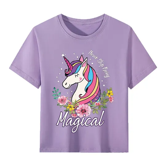 【2Y-13Y】Never Stop Being, Magical Unicorn Graphic T-Shirt For Kids
