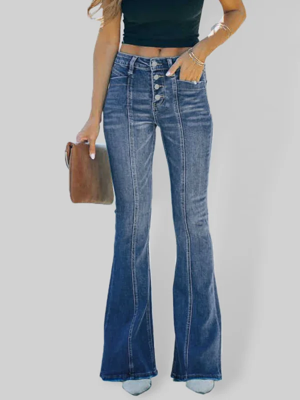 Ladies Stretch Slim Paneled Flared Denim Trousers Flusfy