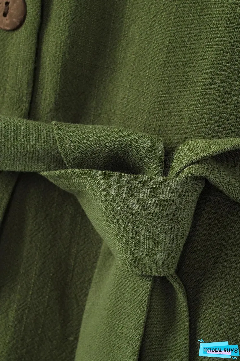Green Button V Neck Romper with Belt