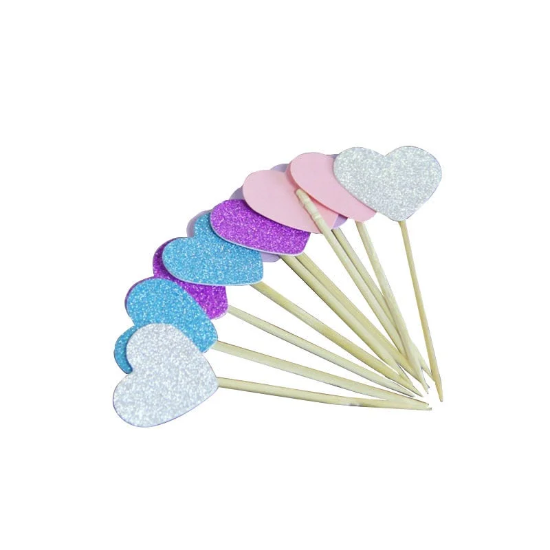 40pcs Multicolor Heart Shaped Cupcake Cake Topper Sticker Flag for Baby Shower Wedding Birthday Party Home Decoration Supplies