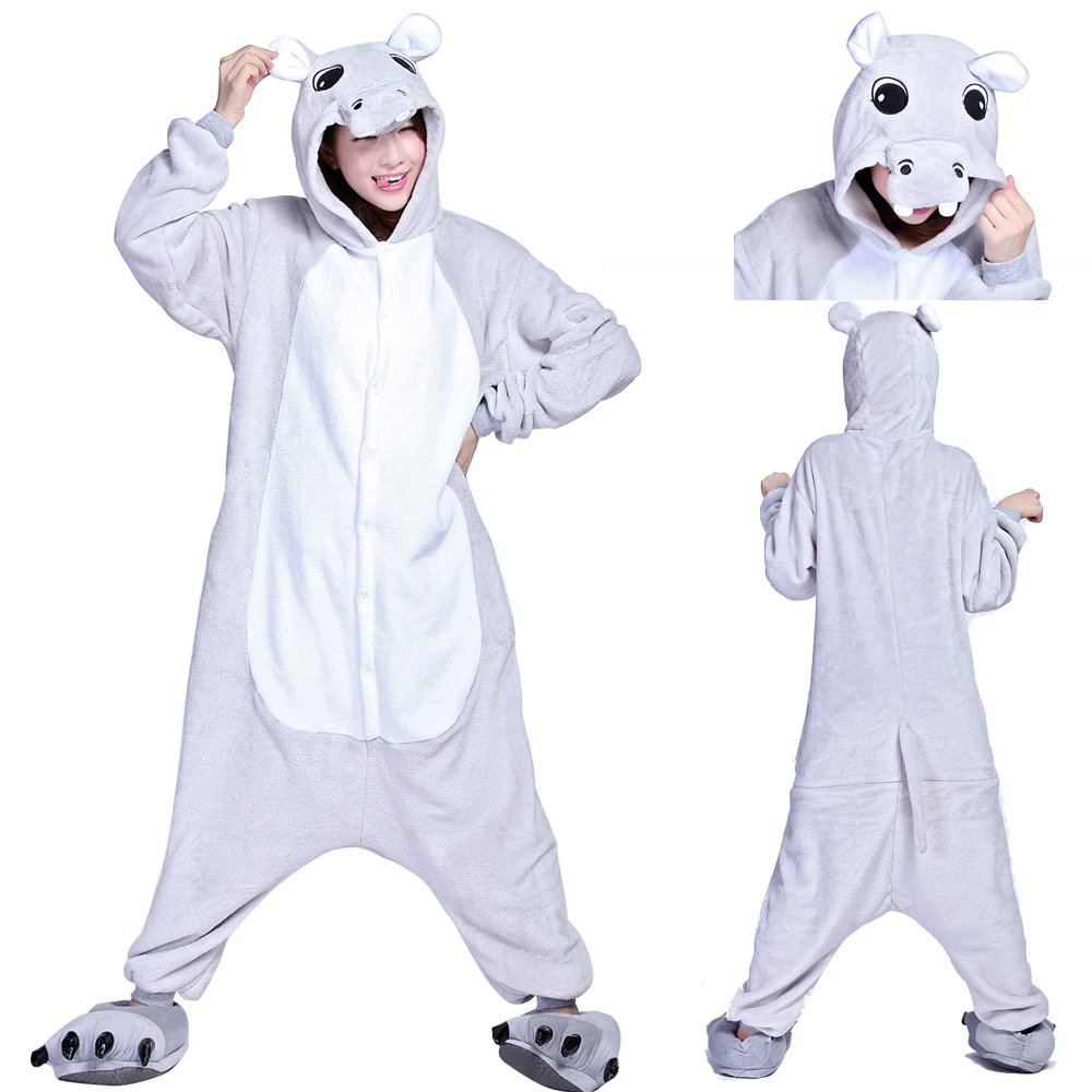 Adult Unisex Hippo Onesies Hoodie Kigurumi Costume Pajamas-Pajamasbuy