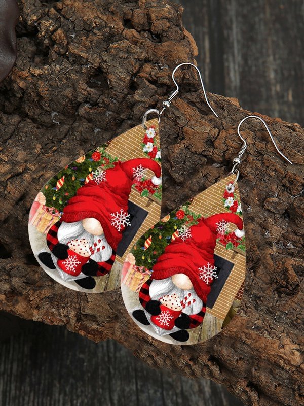 Christmas Leather Earrings Santa's Faceless Old Man Elf Pattern Earrings