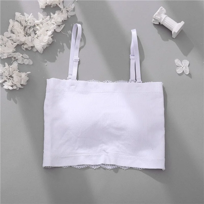 FINETOO Women's Seamless Underwear Cropped Top Halter Backless Lace Padded Camisole Girls Push Up Bralette Sexy Tanks Top Femme