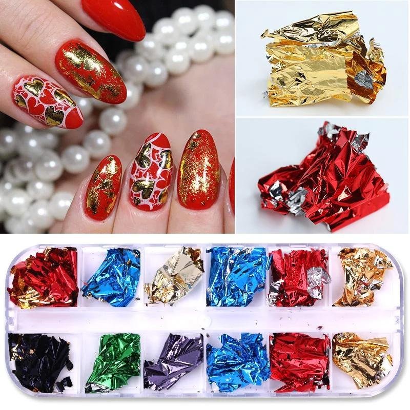 1Box Gold Silver Green Nail Art Foil Paper Colorful Irregular Aluminum Nail Sticker Glitter Gel Polish Decoration