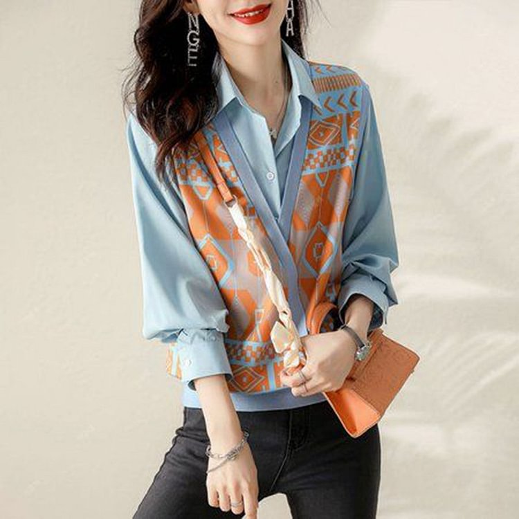 Long Sleeve Shift Paneled Shirts & Tops
