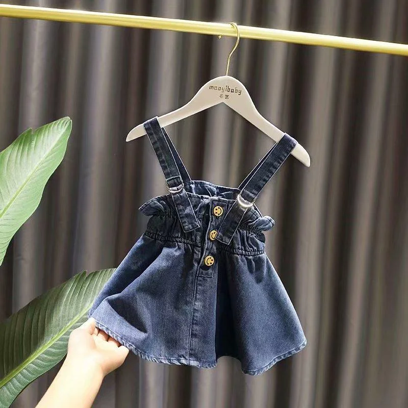 2pcs Dess Sets Dess And T Shirt Cotton Denim Baby Girls Dress Long Sleeve Child Clothing
