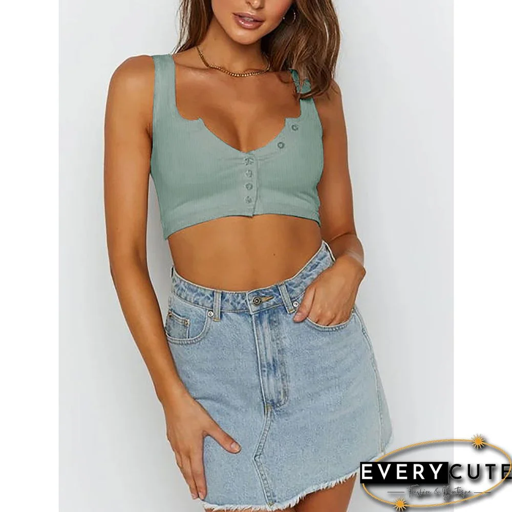 Mignonette Knit Rib Button Crop Top