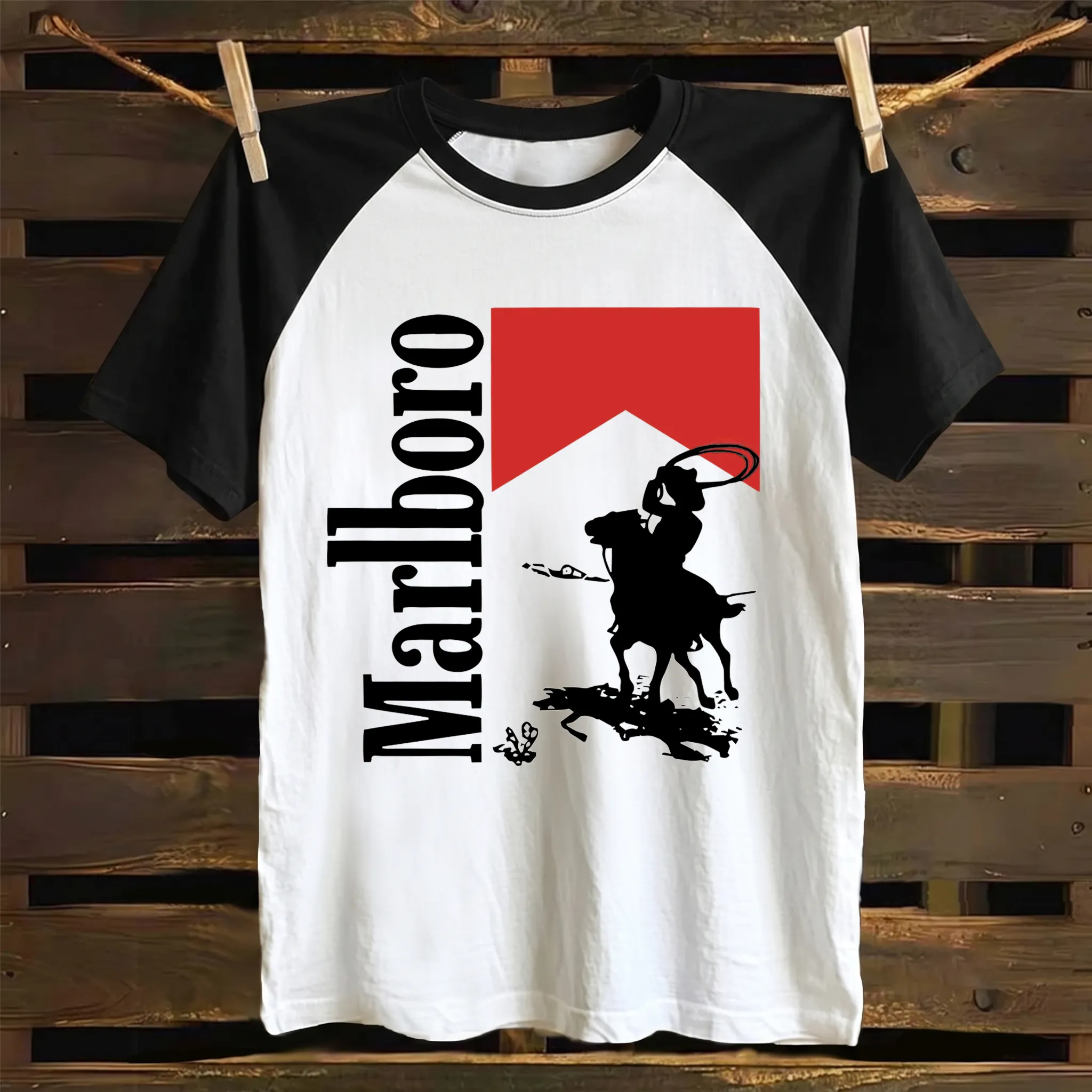 Western Cowboy Graphic Print Color-block Raglan T-shirt