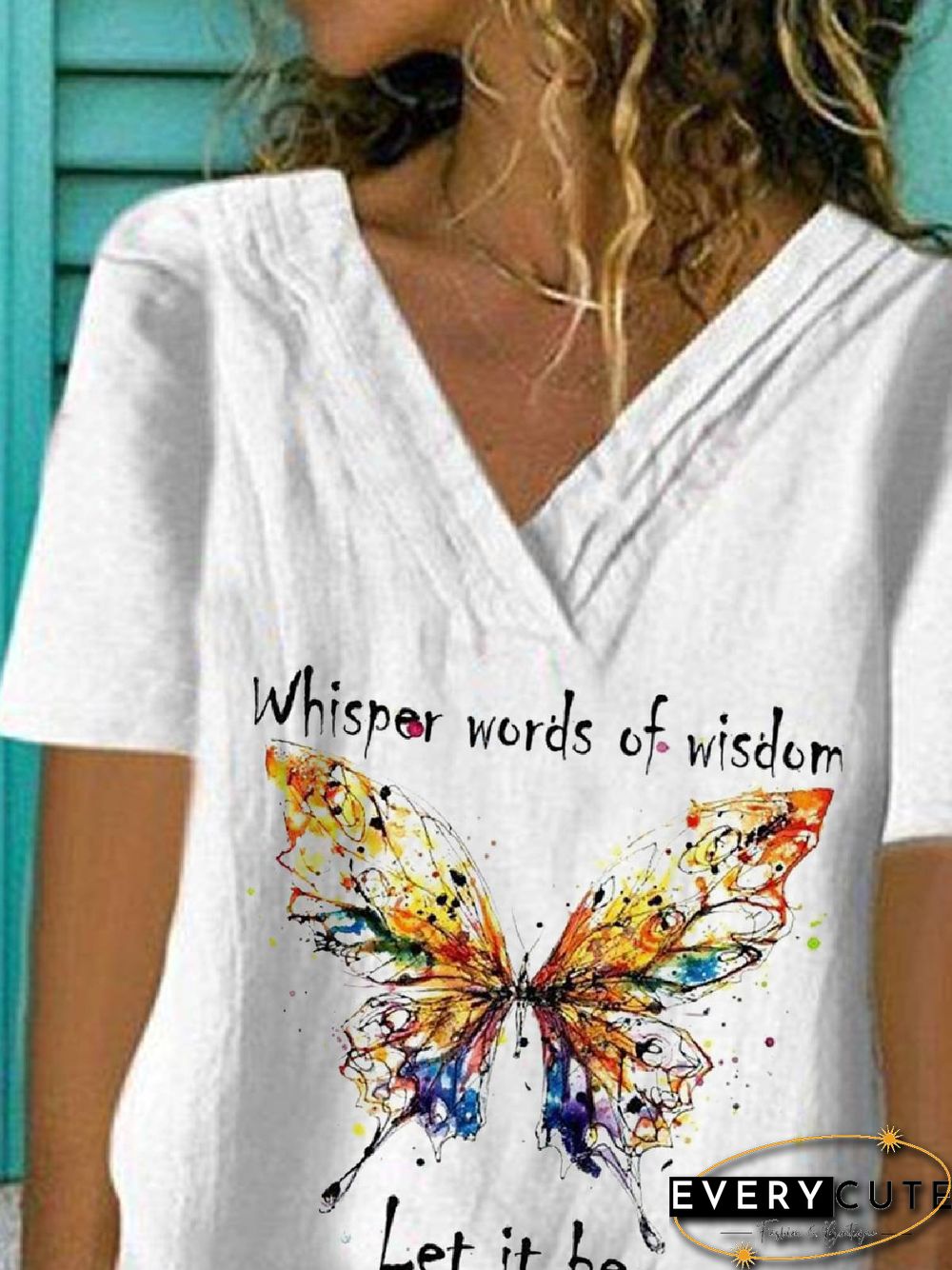White Floral-Print Casual Cotton-Blend Tops