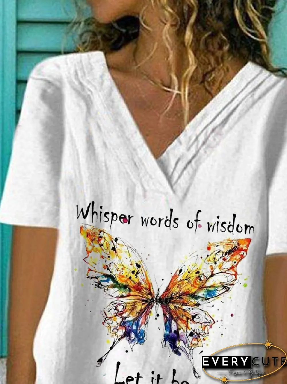 White Floral-Print Casual Cotton-Blend Tops
