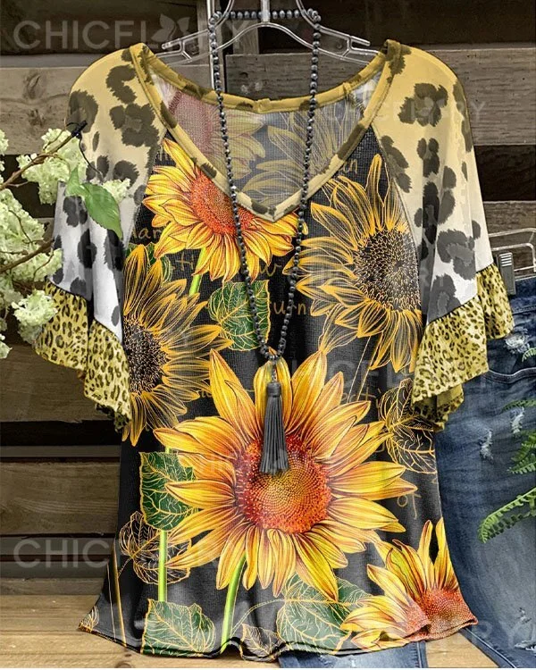 Women's Sunflower Leopard Print Loose Top