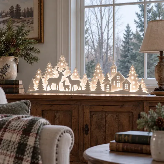 Deer Village LED ablakdekoráció karácsonyra