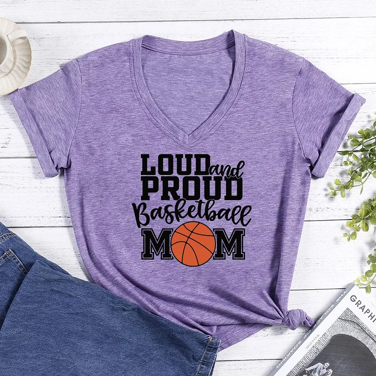 Loud and proud basketball mom V-neck T Shirt-Annaletters