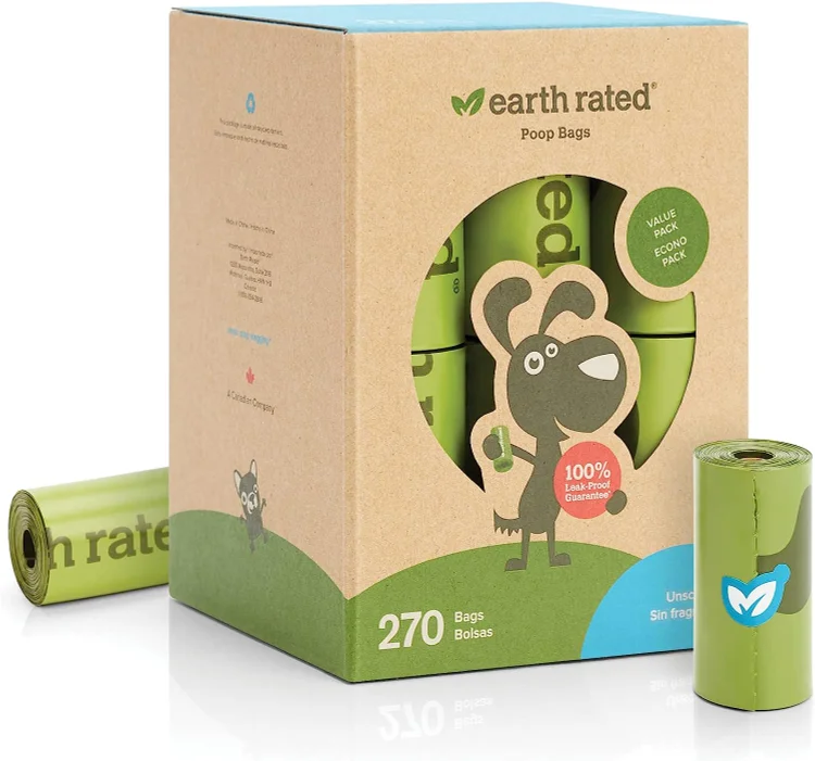 Earth Rated Dog Poop Bags. New Look. Guaranteed Leak Proof and Extra Thick Waste Bag Refill Rolls For Dogs. Lavender Scented. 270 Count