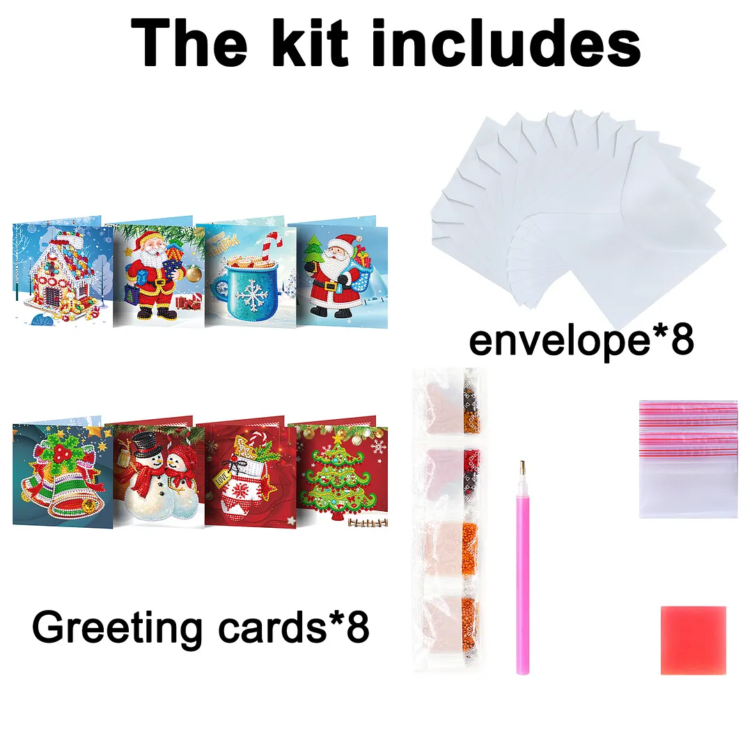 8PCS Merry Chrismas DIY Diamond Painting Greeting Card Kits with Envelopes Diamond Art Greeting Cards Diamond Art Cards Kits for Adults DIY Crafts Family Friend Gifts