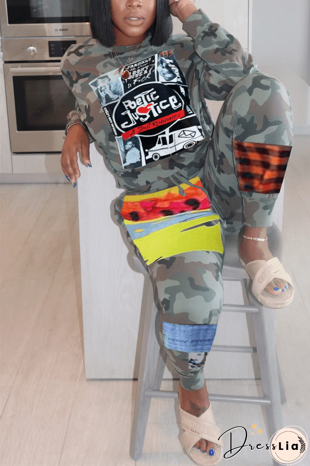 Fashion Casual Camouflage Print Sweatshirt Two Pieces