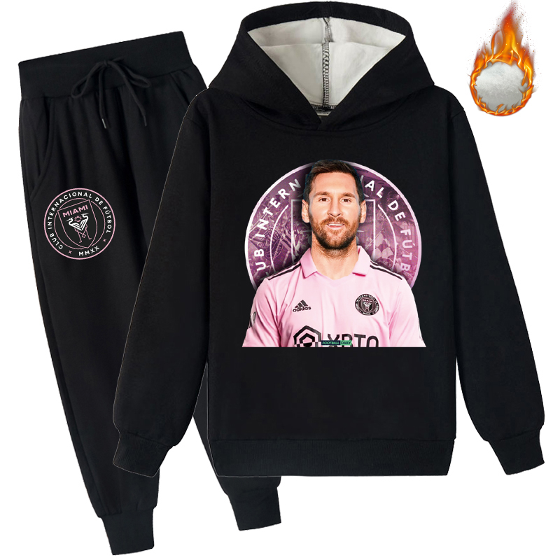 Mayoulove Messi Fleece Sweatshirt Set for Boys & Girls - Trendy Sportswear, Perfect Gift for Young Fans-Mayoulove