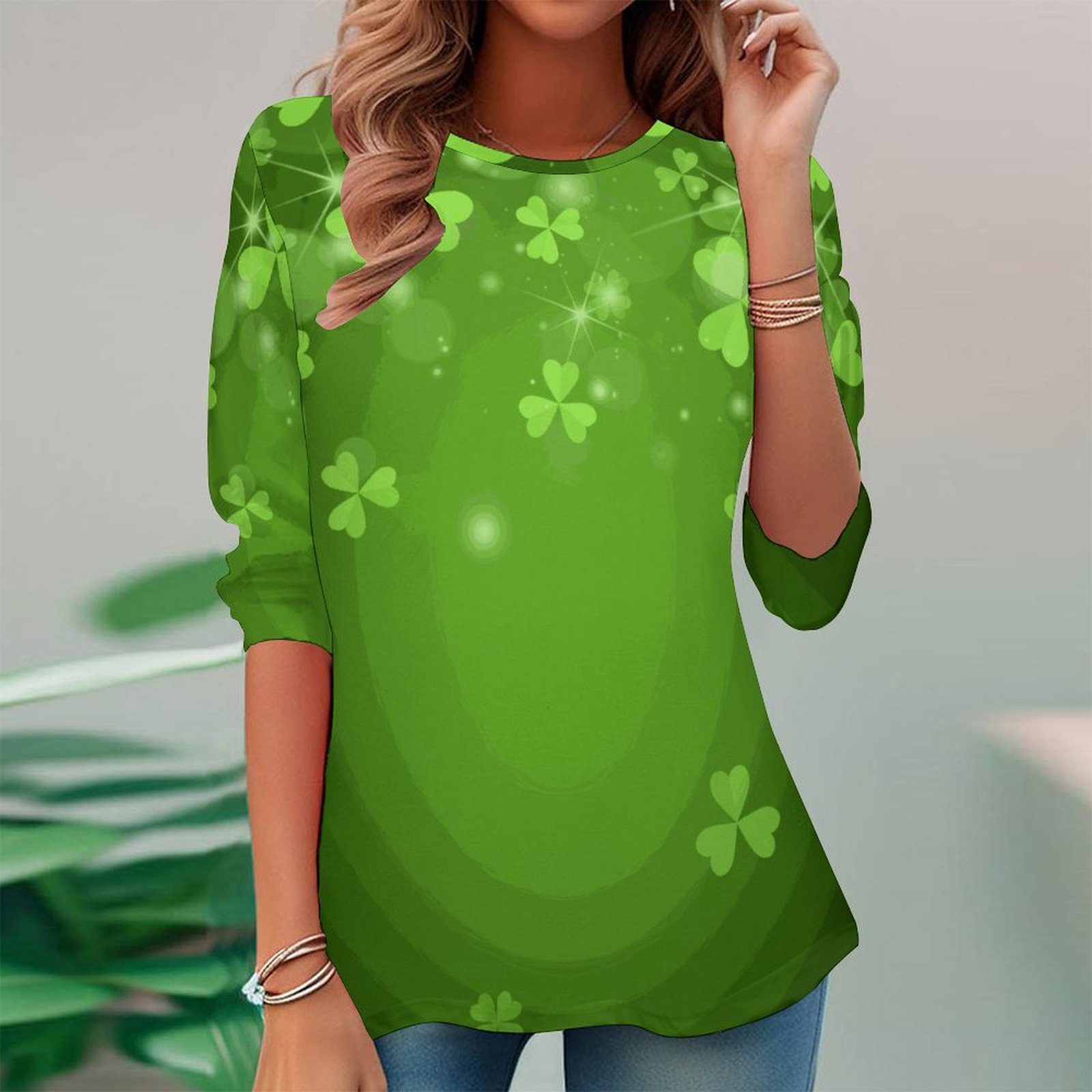 Women Long Sleeve V-neck Graphic Floral Printed Top