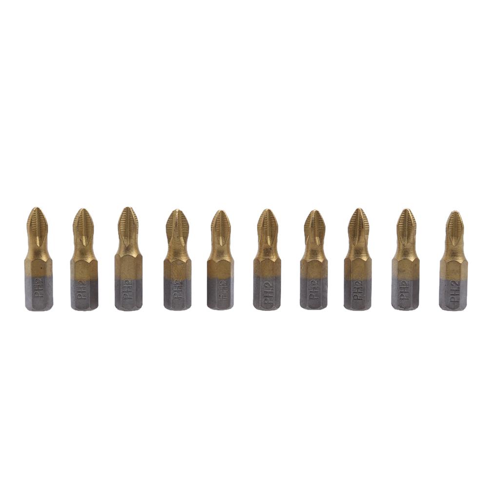 

10pcs 1/4 PH2 Titanium Coated Cross Magnetic Screwdriver Bits 25mm Length, 501 Original