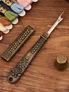 Vintage Carved Metal Seam Ripper with Safety Cover - Antique Stitch Unpicker & Thread Remover for Cross Stitch Mistakes tapestrymarket