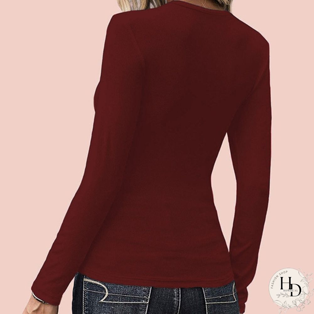 Spring Tight-fitting Bottoming Shirt U-neck Ribbed Long-sleeved Blouse Women's Clothing