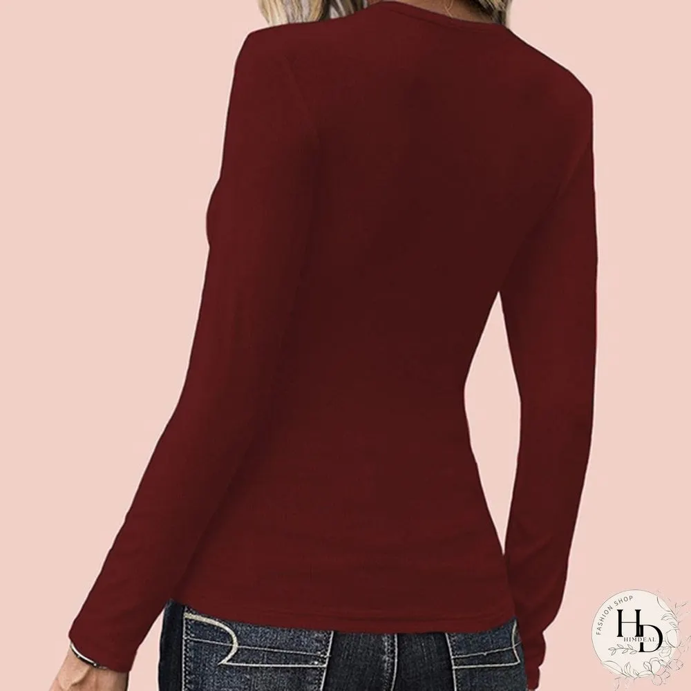 Spring Tight-fitting Bottoming Shirt U-neck Ribbed Long-sleeved Blouse Women's Clothing