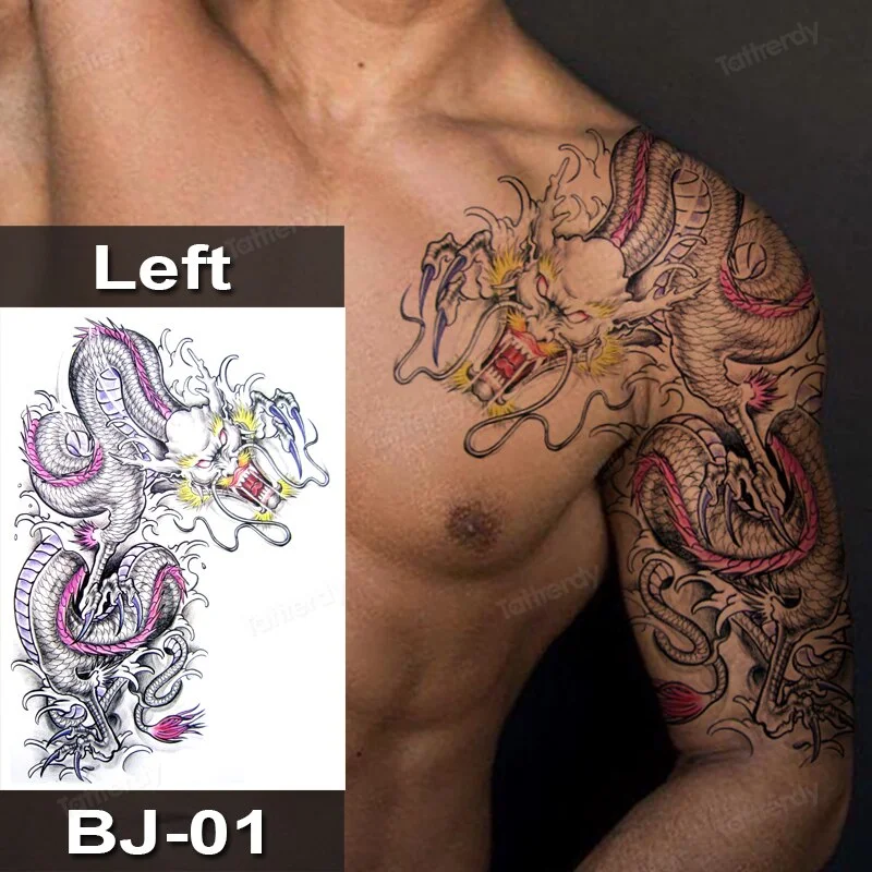 Sdrawing Fox Totem Dragon Waterproof Temporary Tattoos Body Art Arm Shoulder Chest Tattoo Sticker Black Tatouage Men Adult Large