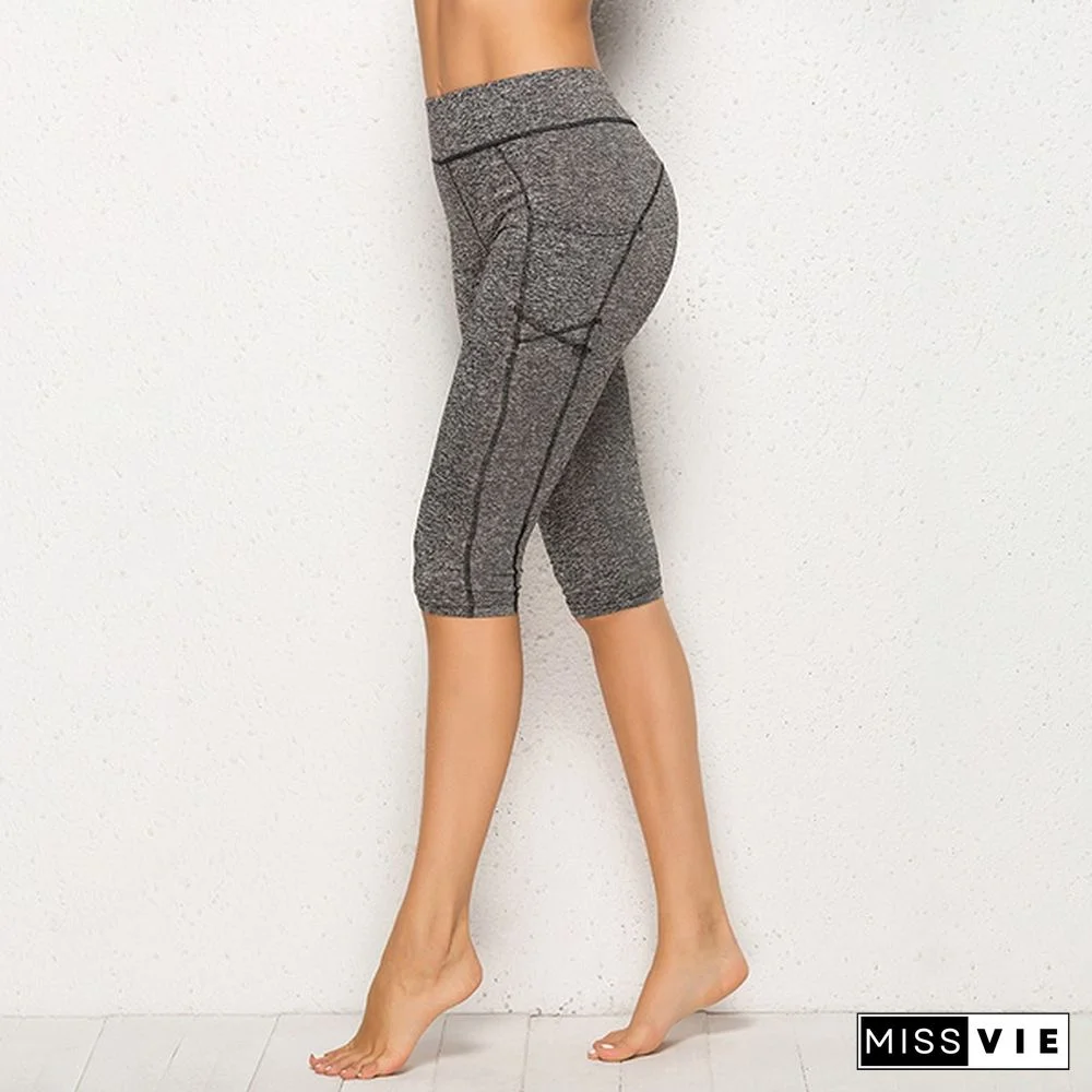 3/4 Women Yoga Pants Leggings Fitness Gym High Waist Pocket Sportwear Jogger Pant