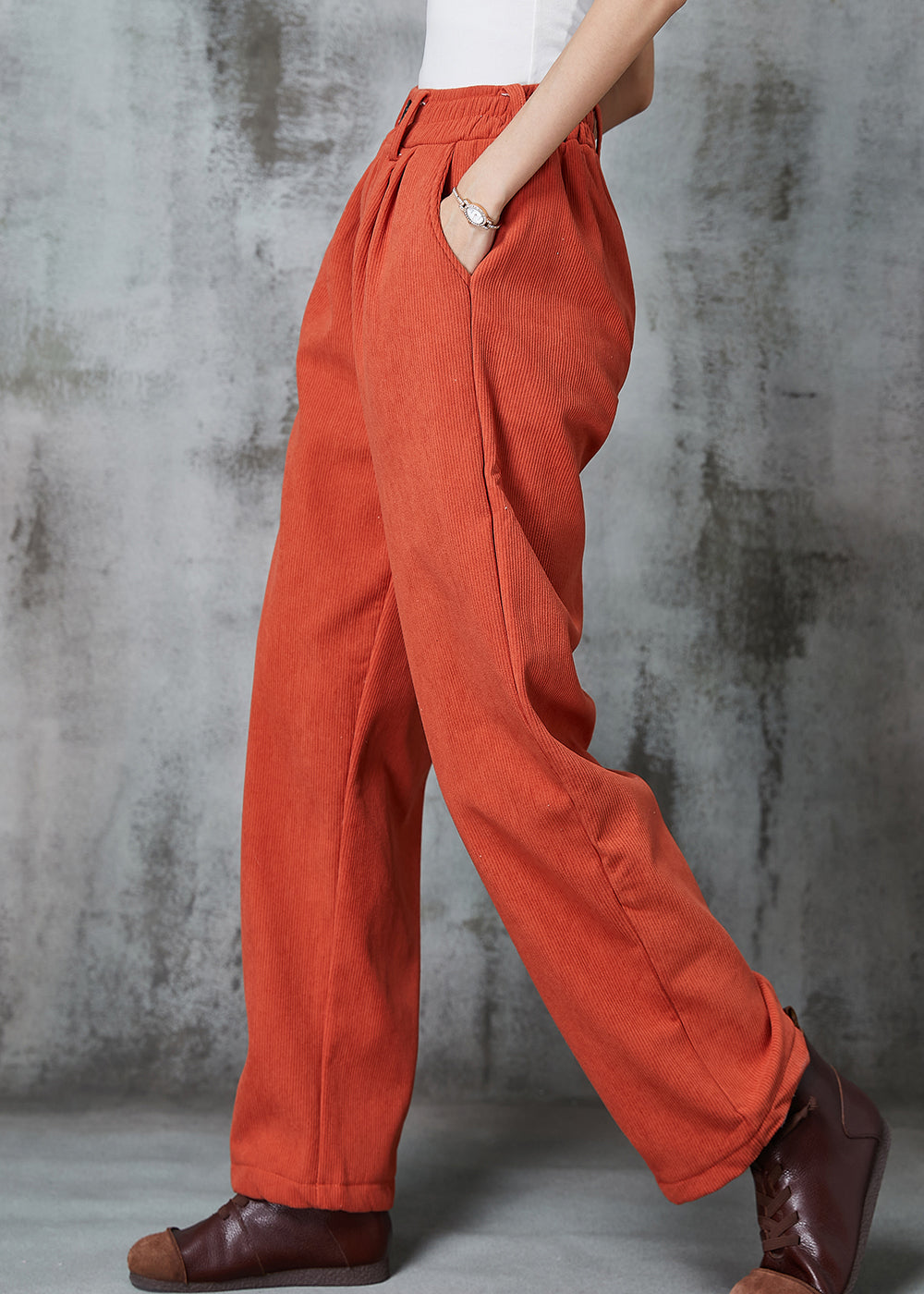 VCSHOES Orange Oversized Pockets Thick Corduroy Pants Spring