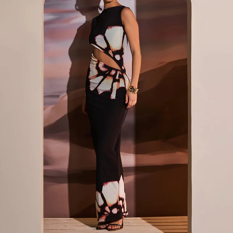 Toloer Toloer Women's Retro Hollow-Out Sexy Slit Dress 2024 Summer New Round Collar Light Mature Wind Dress Woman-Outfit Ideas