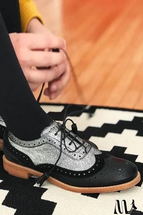 MidiSono - Color Block Laser Cut Lace-Up Sneaker