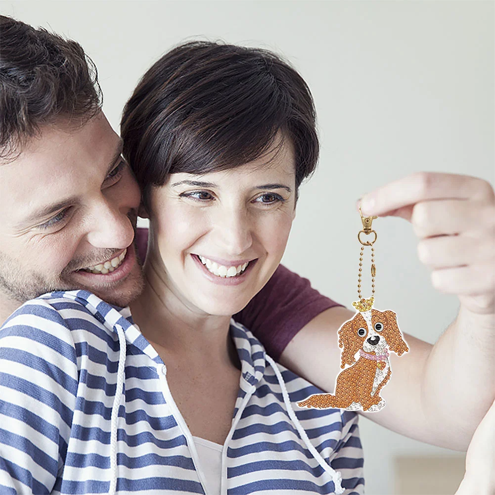 5pcs Diamond Painting Keyring Kits DIY Dog Keychain Bag Pendant(Double Sided)