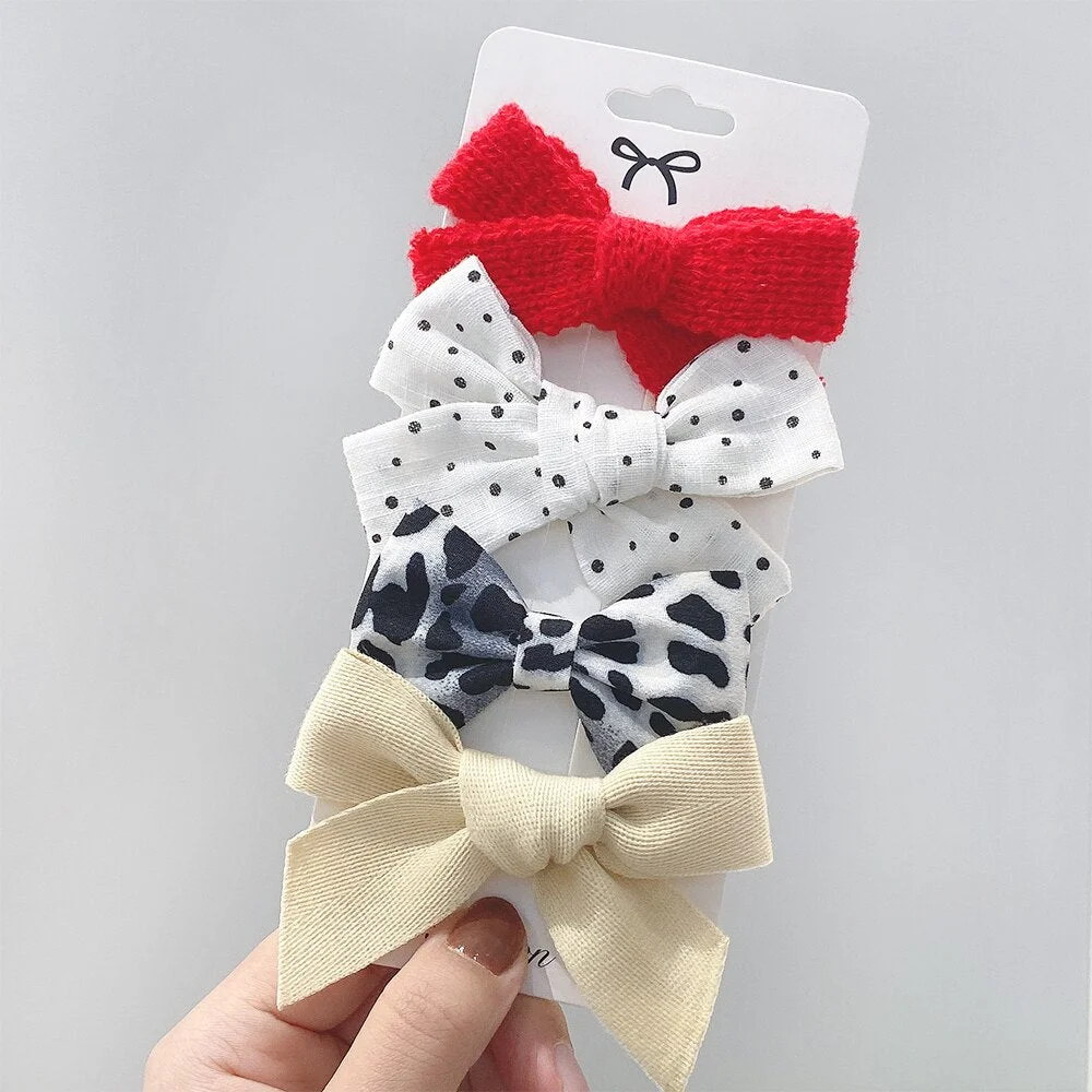 4Pcs/set 2021 New Sweet Leopard Printed Hair Clips For Cute Girls Bowknot Barrettes Safty Hairpin Headwear Kids Hair Accessories
