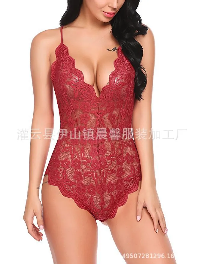 Churchf Sex Suit Sexy Female Pajamas Deep V Perspective Lace Slings Multi-Colored Bedroom Lingerie Set