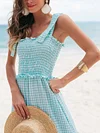 Checkered Lace-Up Condole Belt Maxi Dress