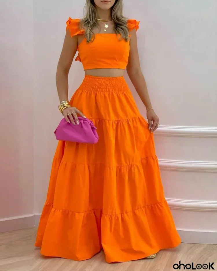 Spring/Summer Solid Color Skirt Mid Waist Swing Skirt Trend Chic Career Two Piece Dress Suit