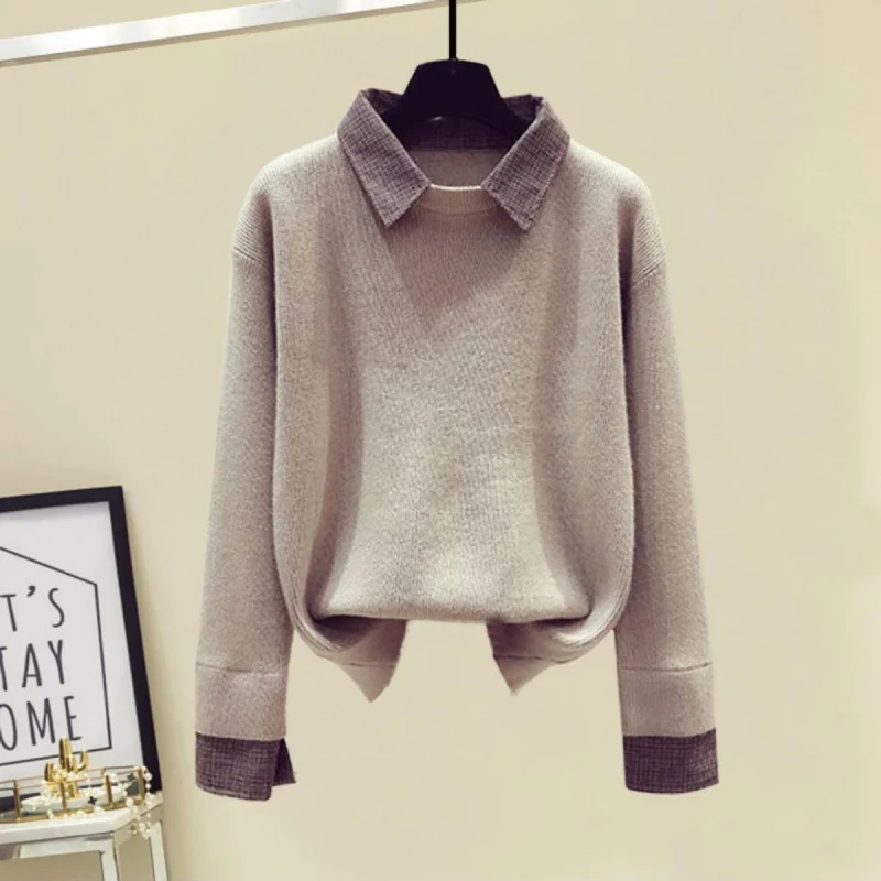 Toloer Toloer Suit Female Autumn Winter New Retro Niche Long Sleeve Fake Two Sweaters High Waist Warren Small Feet Woolen Pants-Outfit Ideas