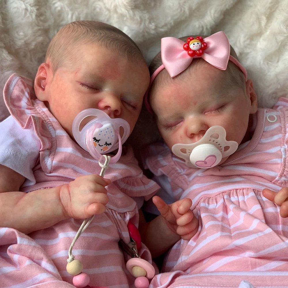 [New Series!]12'' Soft Silicone Body Reborn Sleeping Baby Twins Sisters Girl Named Wriya & Qense Reborn Hand-painted Hair Doll