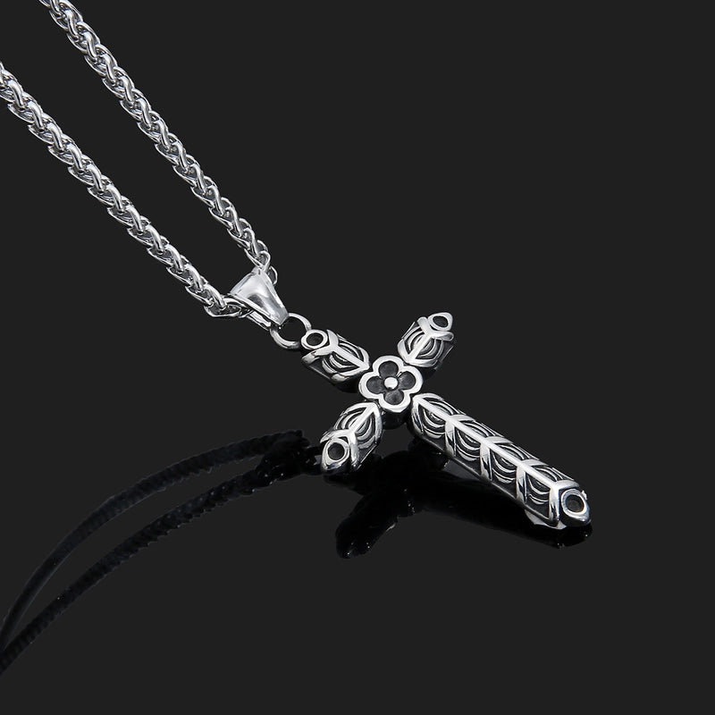 Pure Stainless Steel Personality Cross Flower Pendant Necklace Vikings Men Titanium Steel Pendant Jewelry