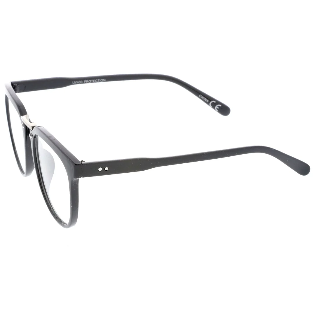 Classic Metal Bridge Square Flat Clear Lens Horn Rimmed Eyeglasses 55mm