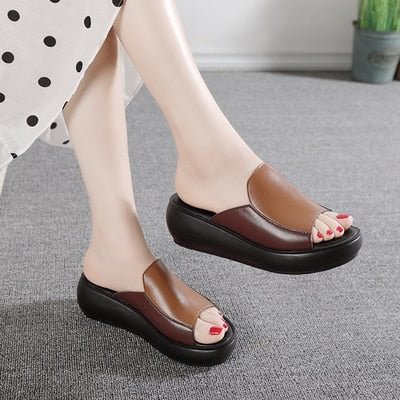 GKTINOO Woman Platform Flip Flops 2021 New Summer Women Genuine Leather Slipper High Heel Shoes Women Slippers